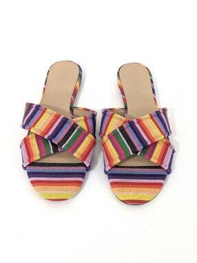 J. Crew Multistripe Cora Slip On Slides / Sandals - Size 6 Womens